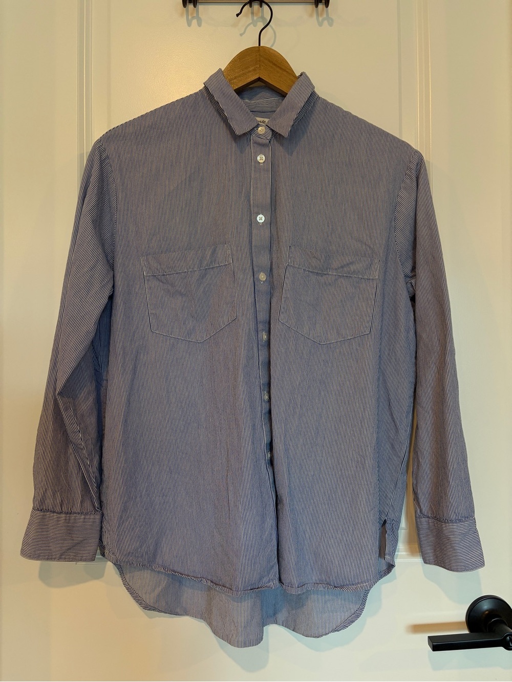 Madewell Oversized Striped Button Down Shirt Cotton Modal Blue White S G0583